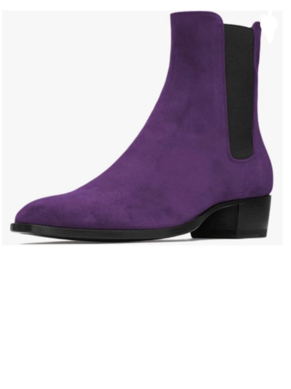FOWT Purple Men Round Toe Block Low Heel Stretchy Ankle Boots Pull On Boot